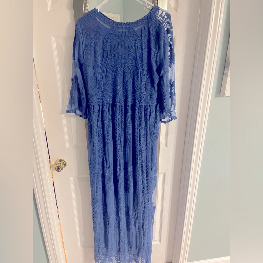 PinkBlush Blue Embroidered Maxi Maternity Dress- Perfect for Baby Shower!